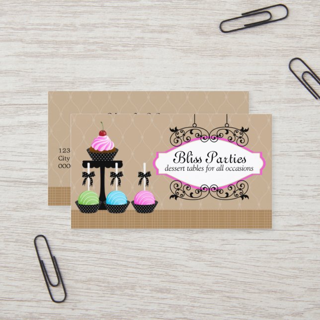 Whimsical Cake Pops Dessert Tables Business Card (Front/Back In Situ)