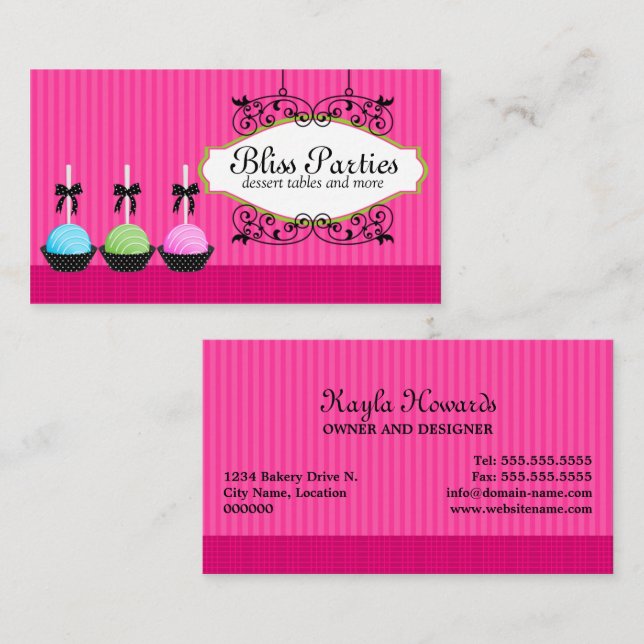 Whimsical Cake Pops Desserts Business Card (Front/Back)