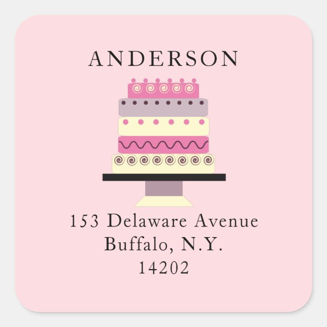 Whimsical Cake Retro Pink Return Address Label (Front)