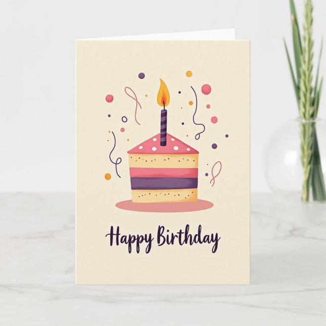 Whimsical Cake Slice Birthday Card (Front)