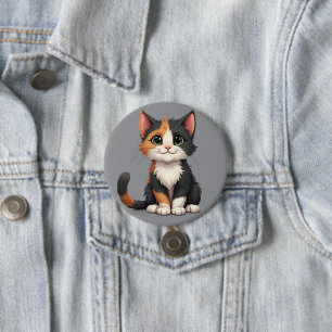Whimsical Calico Kitten with Cattitude 3 Inch Round Button