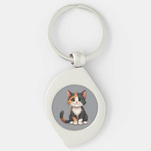 Whimsical Calico Kitten with Cattitude Keychain
