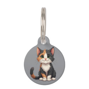 Whimsical Calico Kitten with Cattitude Pet Tag