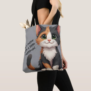 Whimsical Calico Kitten with Cattitude Tote Bag