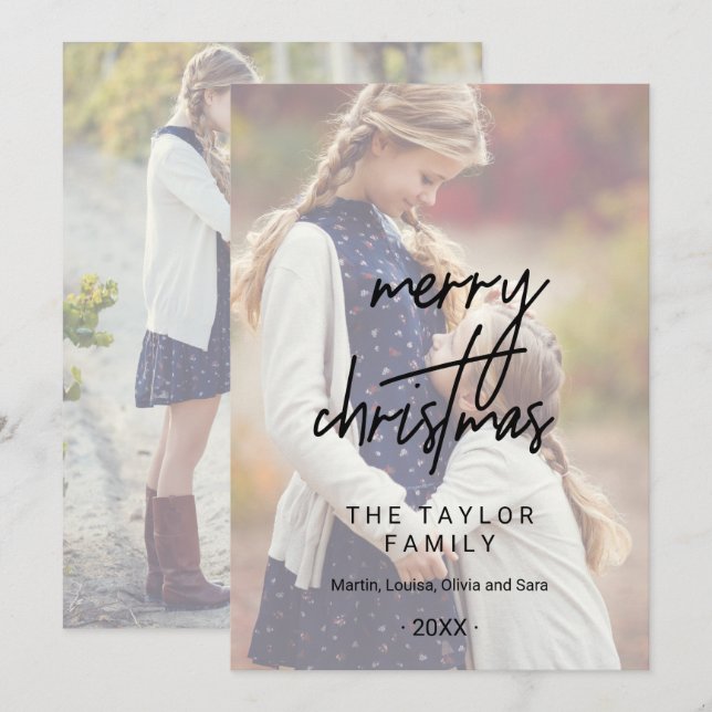 Whimsical Calligraphy | 2 Faded Photos Christmas Holiday Card (Front/Back)
