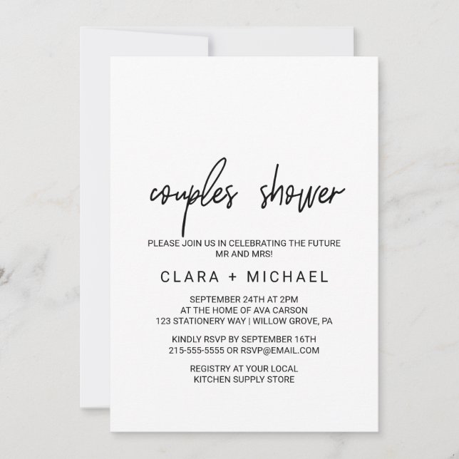 Whimsical Calligraphy Couples Shower Invitation (Front)