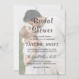 Whimsical Calligraphy   Faded Photo Bridal Shower  Invitation