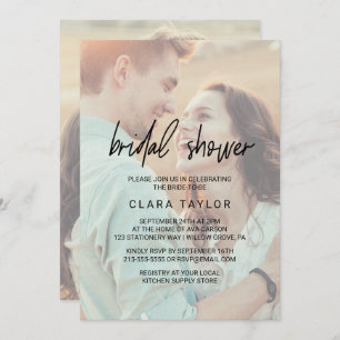 Whimsical Calligraphy   Faded Photo Bridal Shower Invitation
