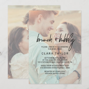 Whimsical Calligraphy Faded Photo Brunch & Bubbly Invitation