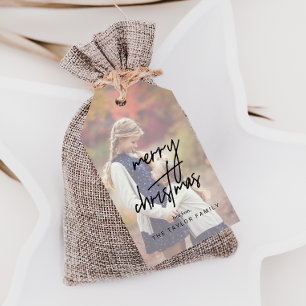 Whimsical Calligraphy   Faded Photo Christmas Gift Tags
