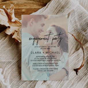 Whimsical Calligraphy Faded Photo Engagement Party Invitation