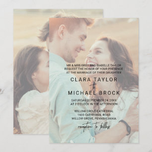 Whimsical Calligraphy   Faded Photo Formal Wedding Invitation
