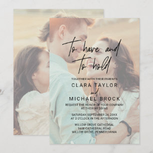 Whimsical Calligraphy Faded Photo Hold Wedding Invitation