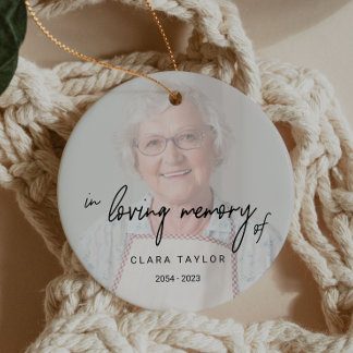 Whimsical Calligraphy Faded Photo In Loving Memory Ceramic Ornament