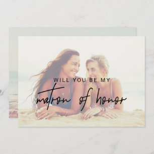 Whimsical Calligraphy Faded Photo Matron Of Honour Invitation