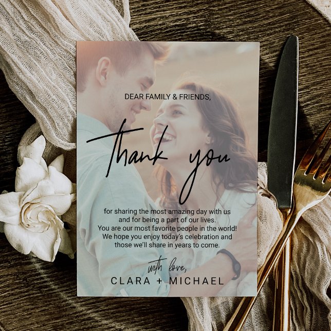 Whimsical Calligraphy | Faded Photo Thank You Card (Whimsical Calligraphy | Faded Photo Thank You Card)