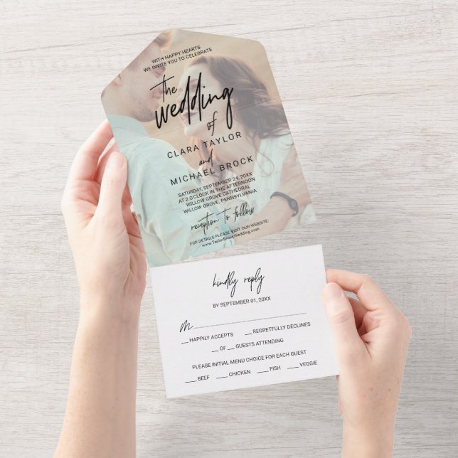 Whimsical Calligraphy | Faded Photo The Wedding Of All In One Invitation (Tearaway)