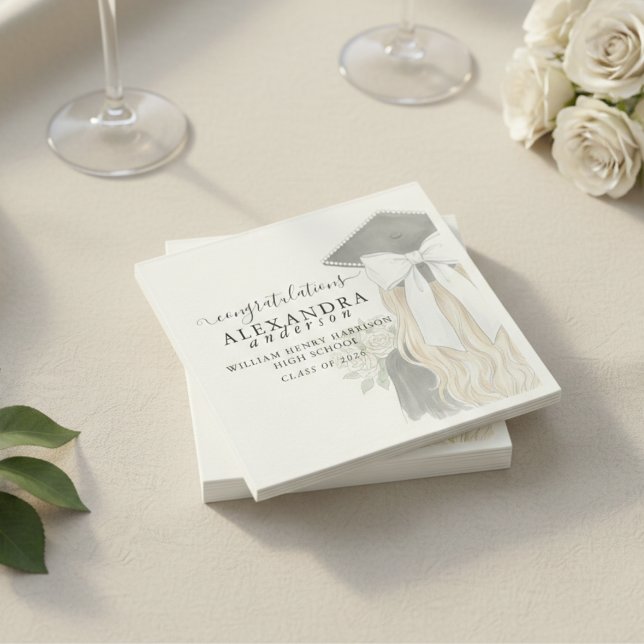 Whimsical Calligraphy Graduation Bow Napkin (Whimsical Calligraphy Graduation Bow Napkins)