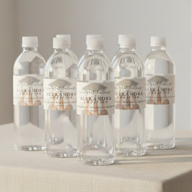 Whimsical Calligraphy Graduation Bow Water Bottle Label (Whimsical Calligraphy Graduation Bow Water Bottle Label
)