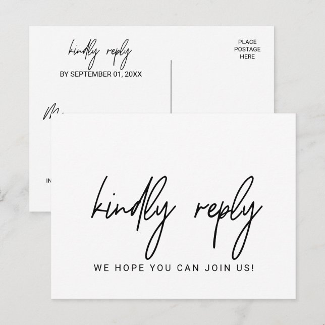 Whimsical Calligraphy Menu Choice RSVP Postcard (Front/Back)