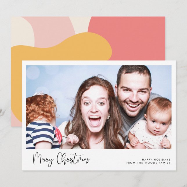 Whimsical Calligraphy Merry Christmas Photo Holiday Card (Front/Back)