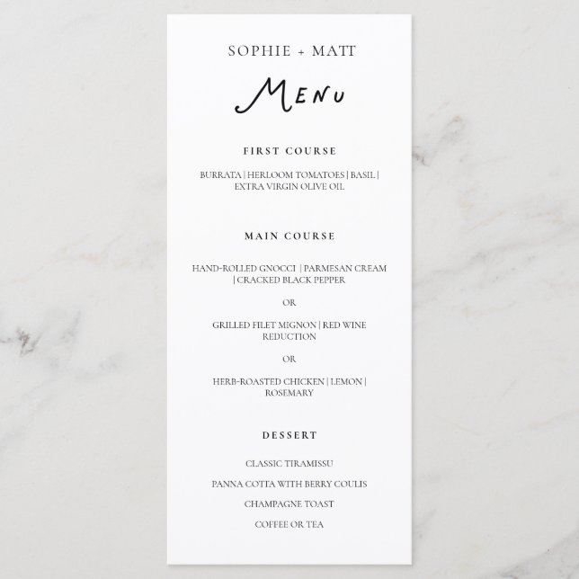 Whimsical Calligraphy Minimalist Wedding Menu (Devant)