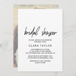 Whimsical Calligraphy Photo Backing Bridal Shower Invitation