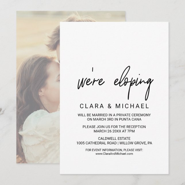 Whimsical Calligraphy | Photo Backing Elopement Invitation (Front/Back)