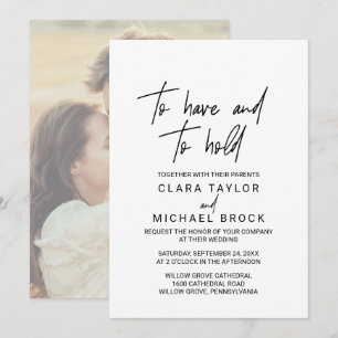 Whimsical Calligraphy Photo Backing Hold Wedding Invitation
