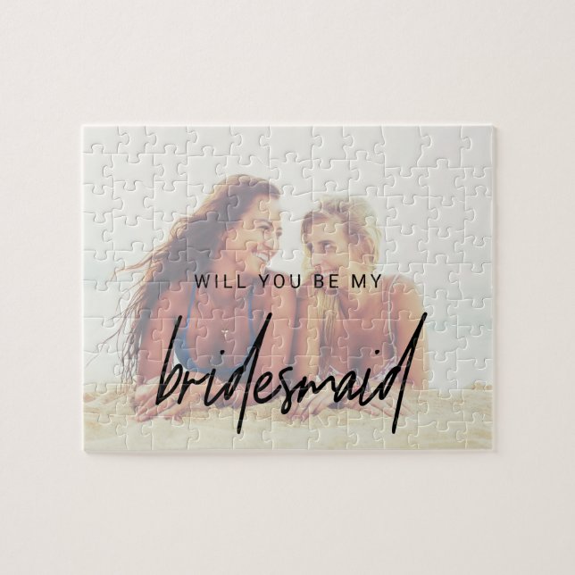 Whimsical Calligraphy | Photo Bridesmaid Proposal Jigsaw Puzzle (Horizontal)