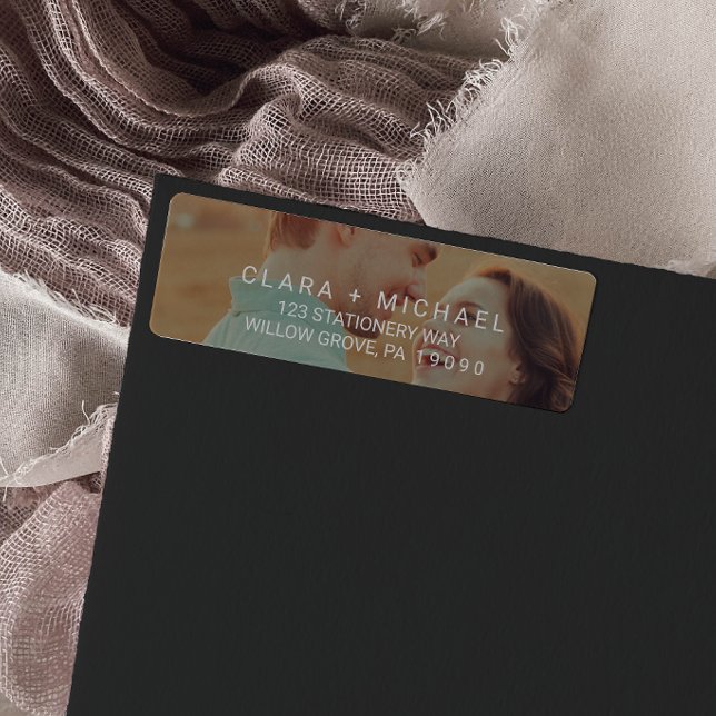 Whimsical Calligraphy Photo Overlay Wedding Label (Creator Uploaded)