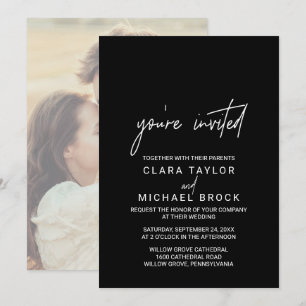 Whimsical Calligraphy Photo You're Invited Wedding Invitation