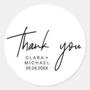 Whimsical Calligraphy Thank You Wedding Favour Classic Round Sticker