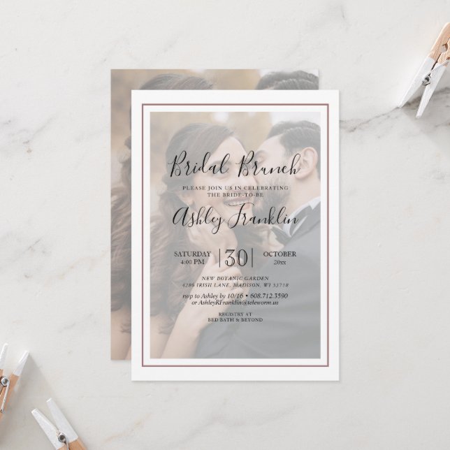 Whimsical Calligraphy Vellum Photo Bridal Shower Invitation (Front/Back In Situ)