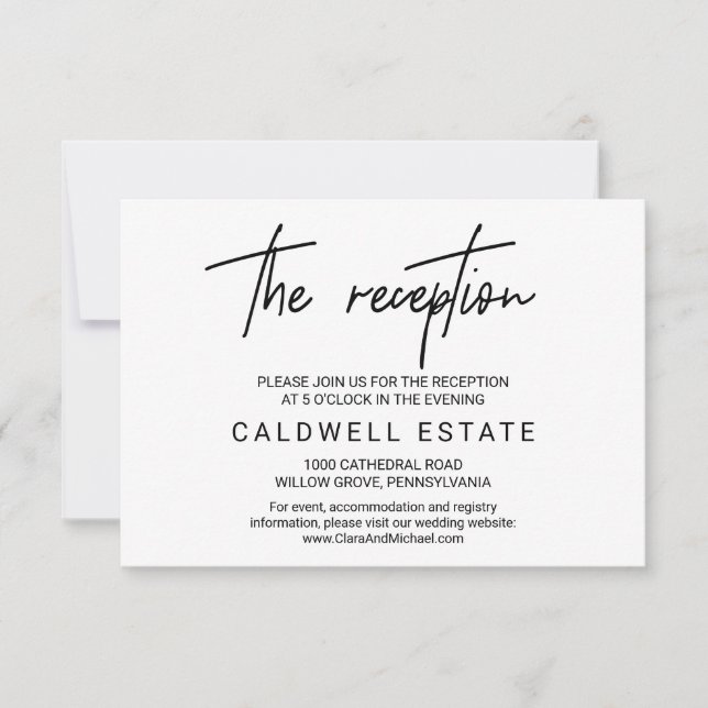 Whimsical Calligraphy Wedding Reception Card (Front)