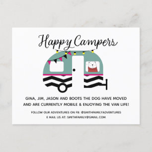 Whimsical Camper String Lights Moving Announcement Postcard
