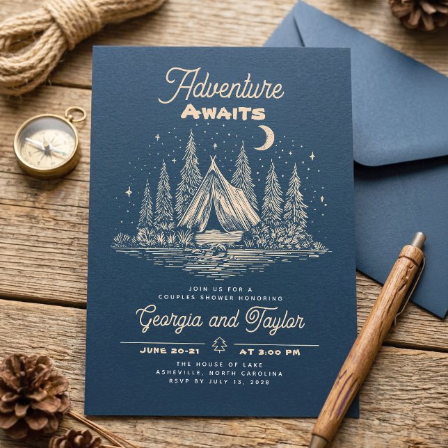 Whimsical Camping Couples Shower Adventure Awaits  Invitation (Camping Couples Shower Invitations)