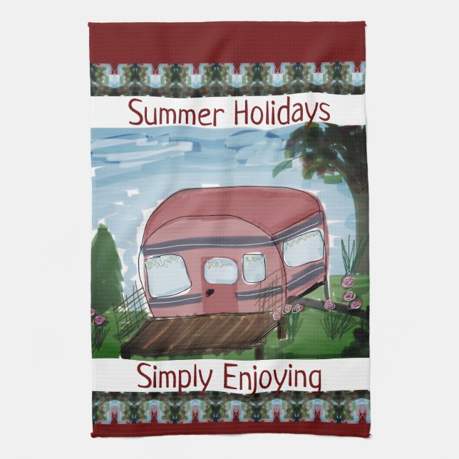 Whimsical Camping Designed Kitchen Towel (Vertical)