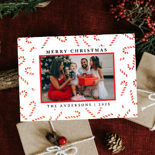 Whimsical Candy Cane Border 1 Photo Christmas Holiday Card