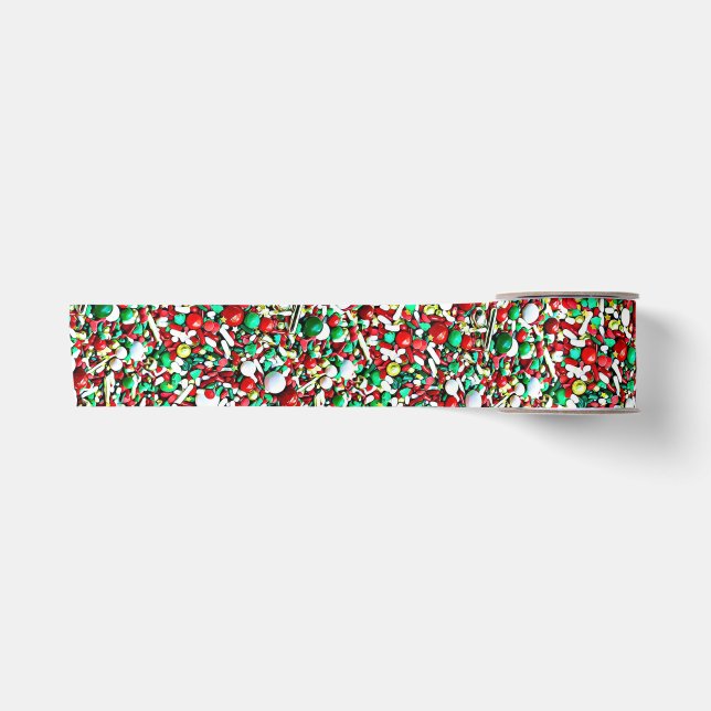 Whimsical Candy Sprinkles Christmas Holiday Satin Ribbon (Front)