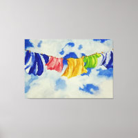 Whimsical Canvas Art Laundry Clothesline, Artistic