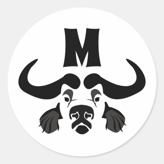 Whimsical Cape Buffalo, in Black Ink Classic Round Sticker (Front)