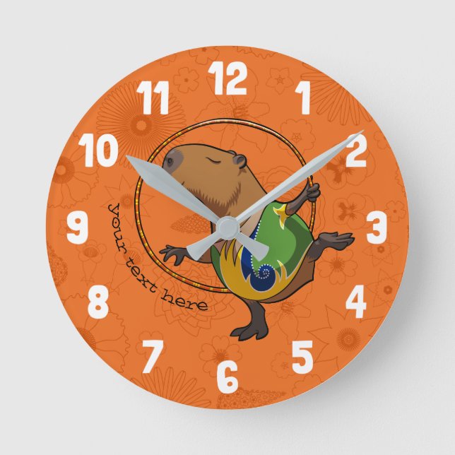 Whimsical Capybara Gymnastics Artwork Gymnast Gift Round Clock (Front)