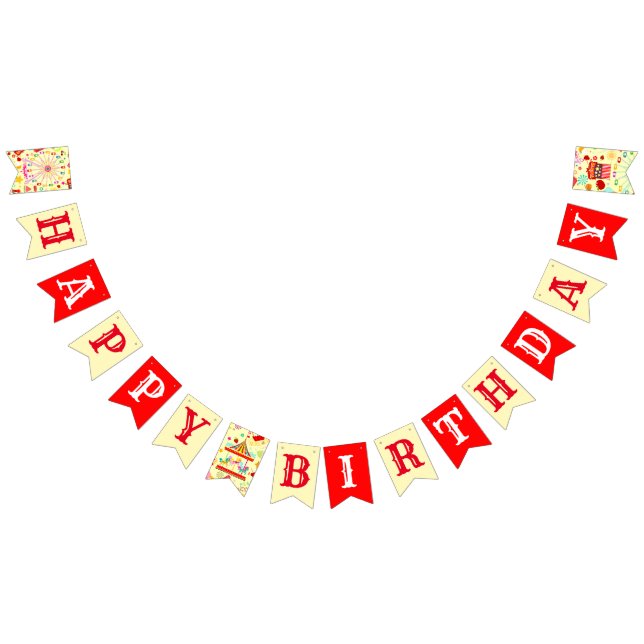Whimsical Carnival Circus or Fair Happy Birthday Bunting Flags (All)