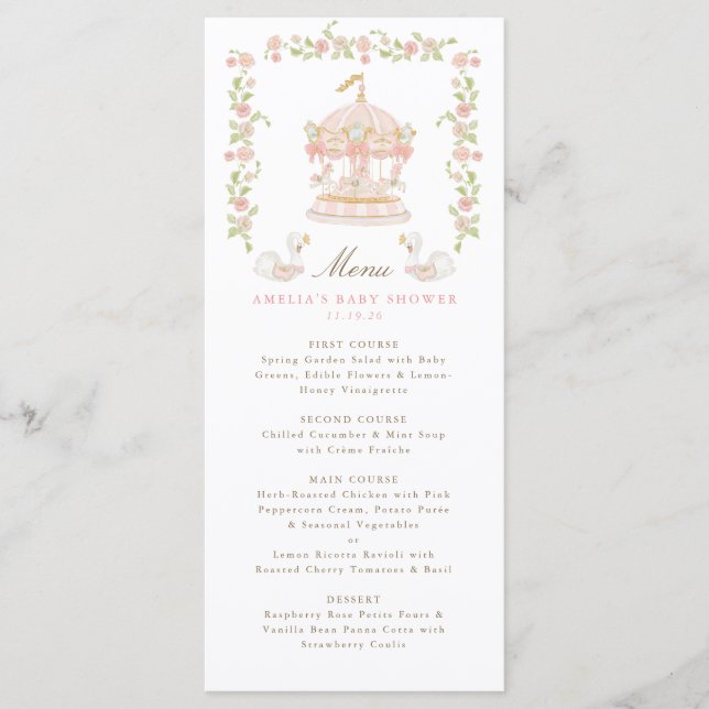 Whimsical Carousel Baby Shower Menu (Front)