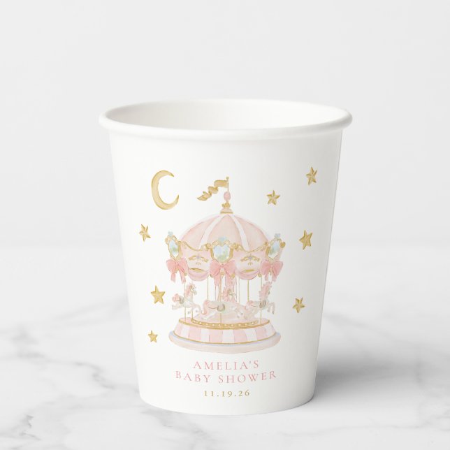Whimsical Carousel Baby Shower Paper Cup (Back)