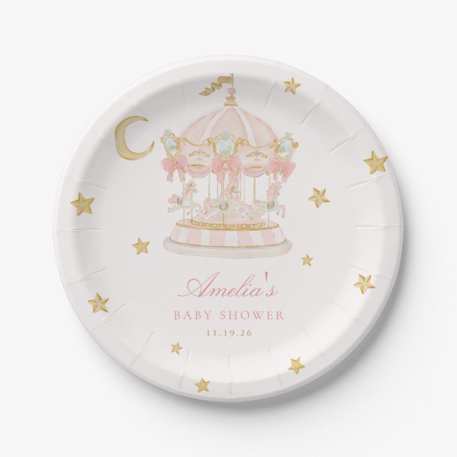 Whimsical Carousel Baby Shower Plate (Front)