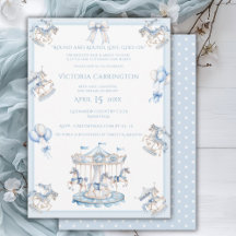 Whimsical Carousel Blue Boy Baby Shower