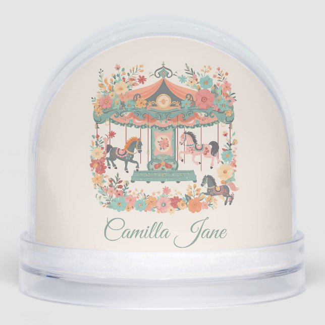 Whimsical Carousel Girls First Birthday Gift Snowglobe (Front)