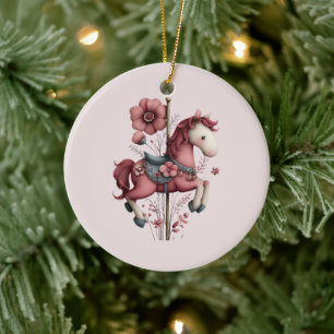 Whimsical Carousel Horse Image Ceramic Ornament